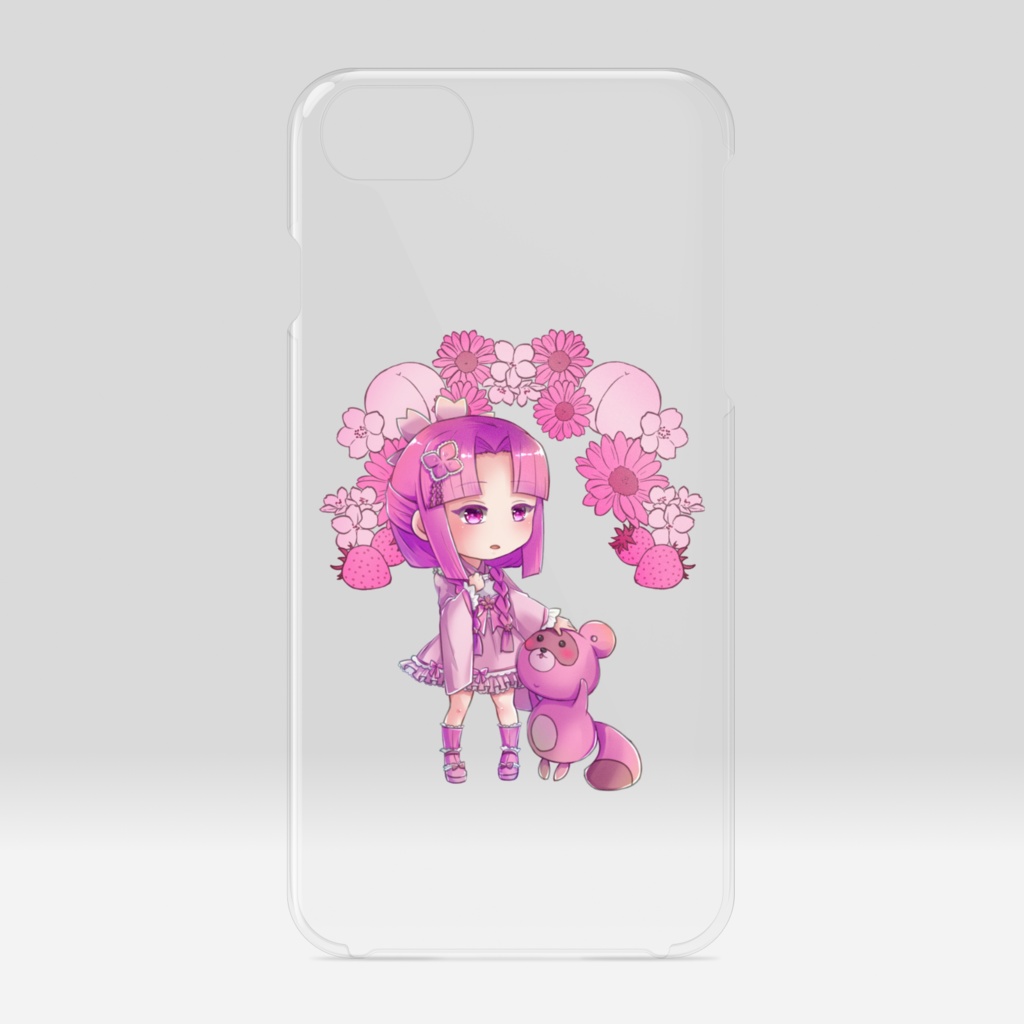 桃色少女とたぬきさんのスマホケース