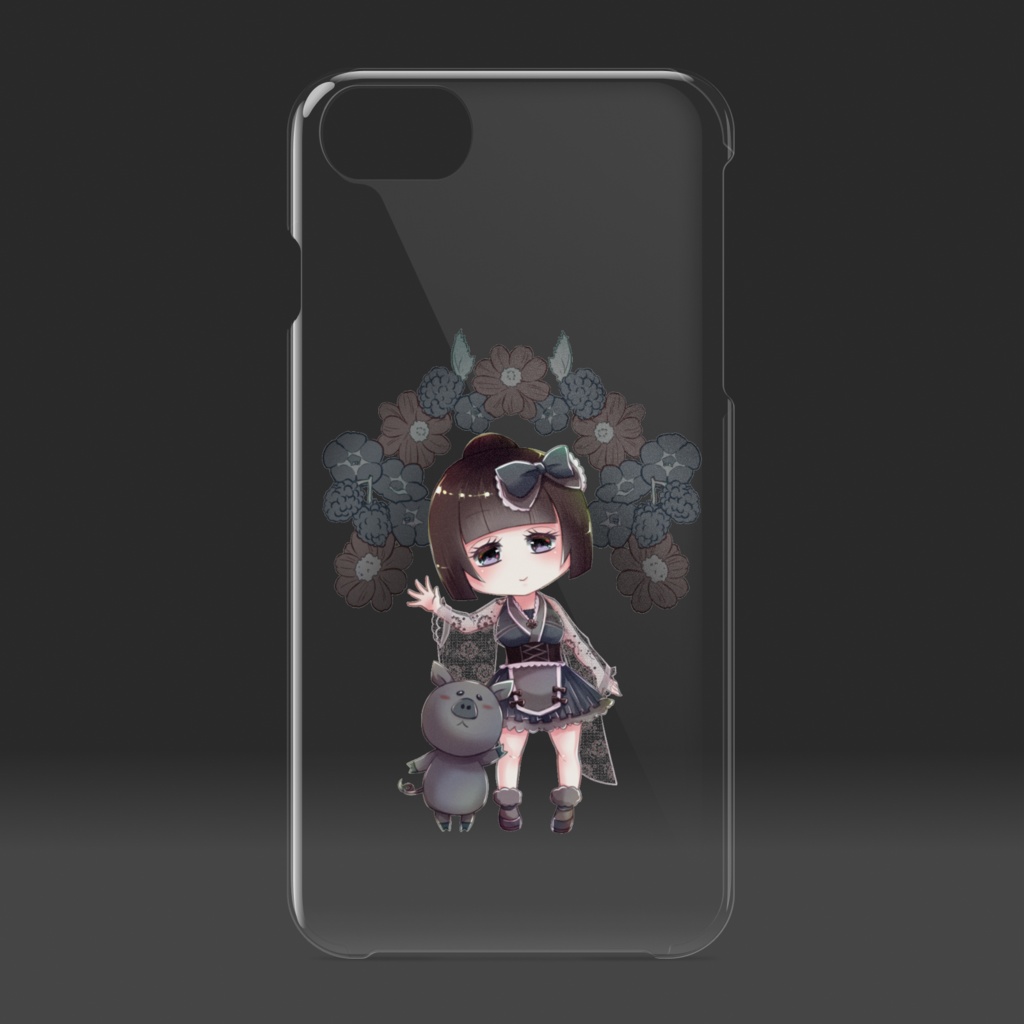 黒色少女とブタさんのスマホケース