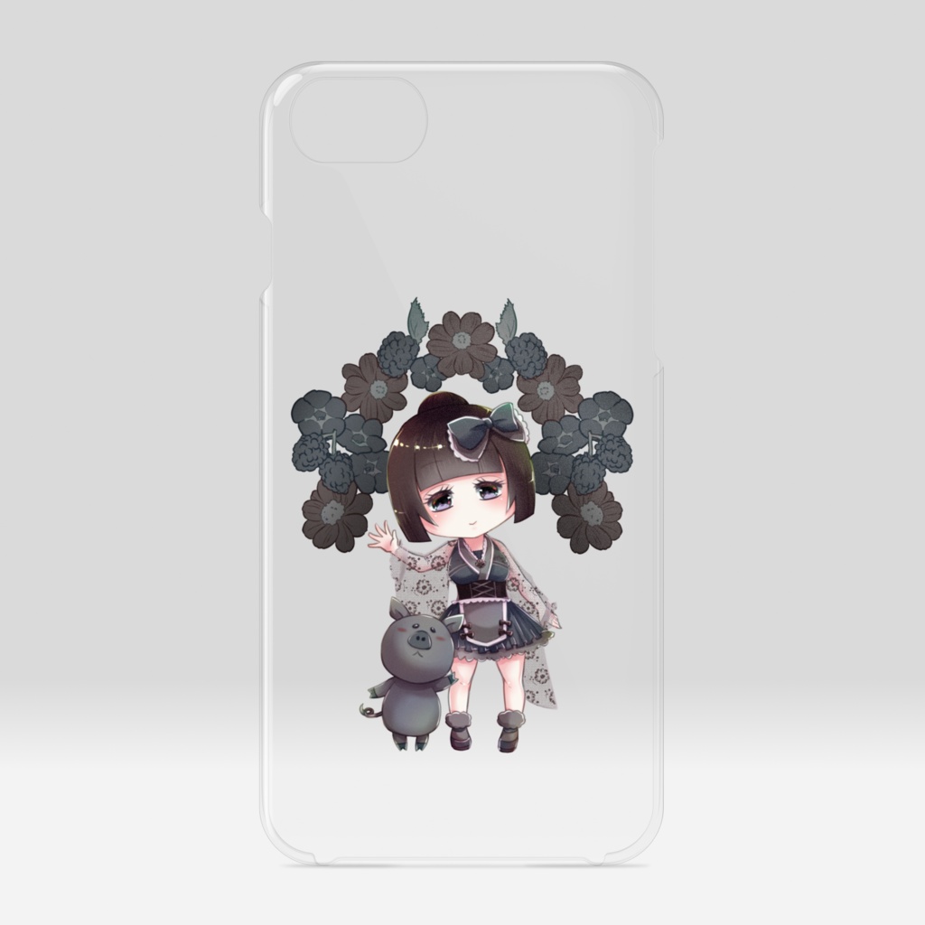 黒色少女とブタさんのスマホケース