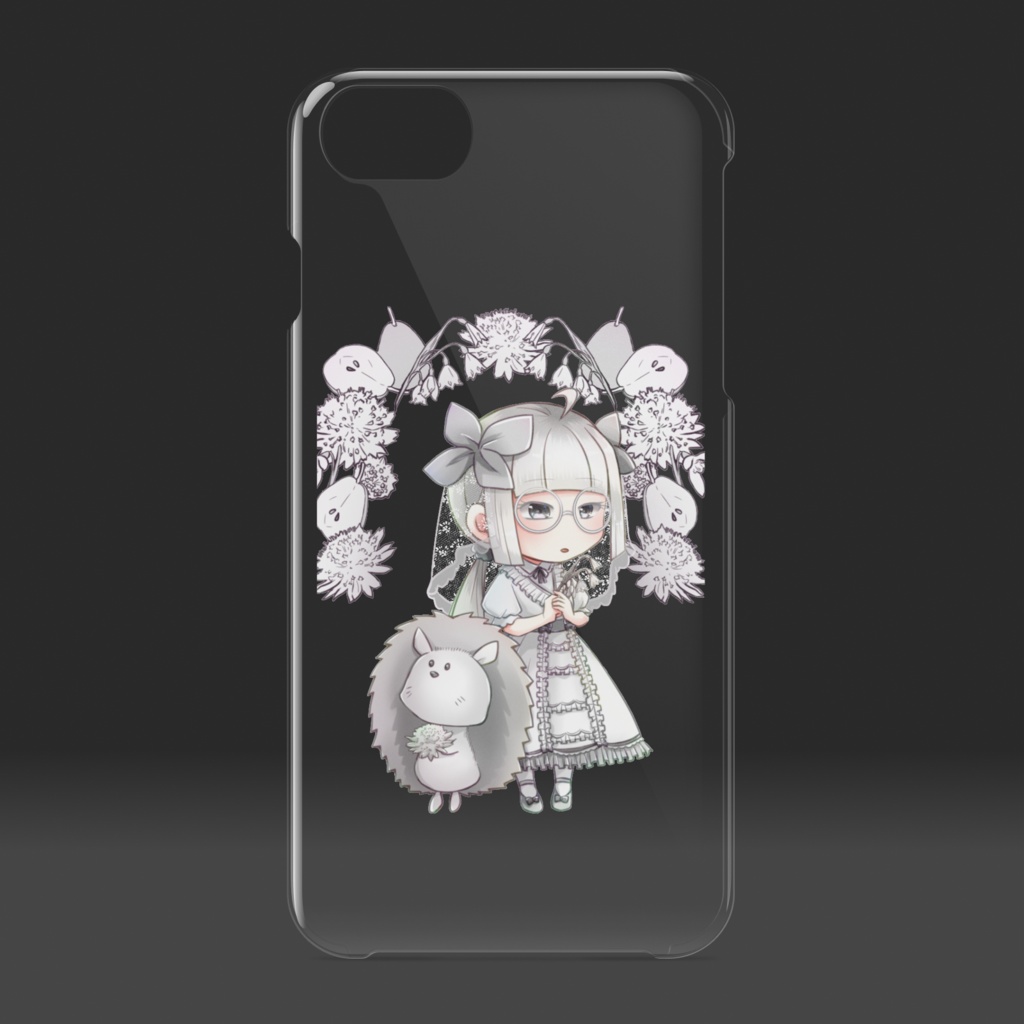白色眼鏡っ娘とハリネズミさんのスマホケース
