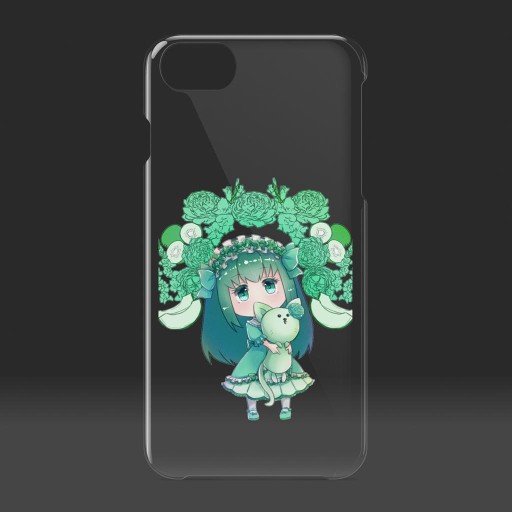 緑少女とネコちゃんのスマホケース