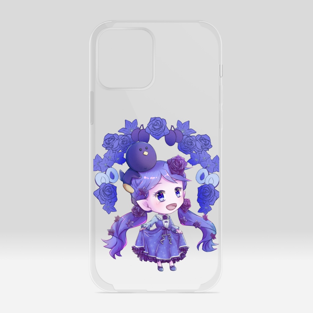 青色少女とペンギンさんのスマホケース
