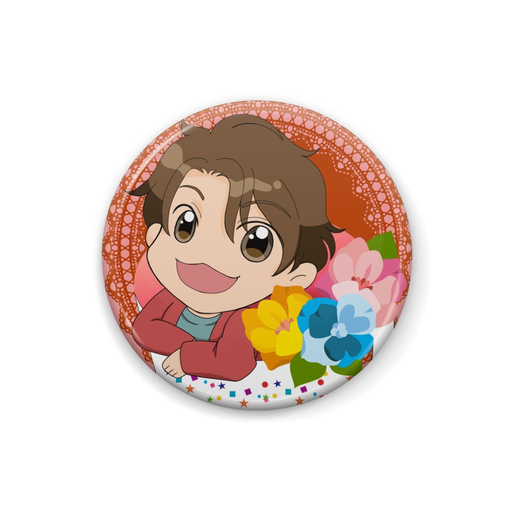 【缶バッジ】ねぎらい男子-花カップ