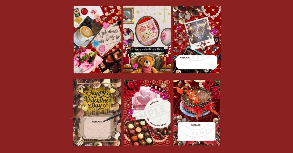 【Canvaテンプレート】すぐに使える!バレンタインデーポストカード-001|10枚|すべて無料素材で作成