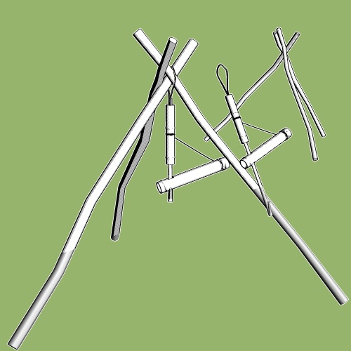 トライポッド(三脚式焚火台)と自在鉤/Tripod&Pothookの3Dobject(cs3o形式)