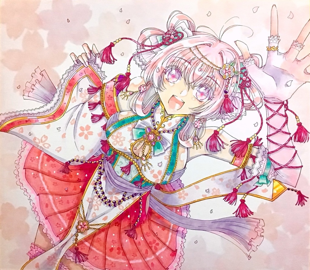 アナログ原画 手描きイラスト 桜の精霊🌸