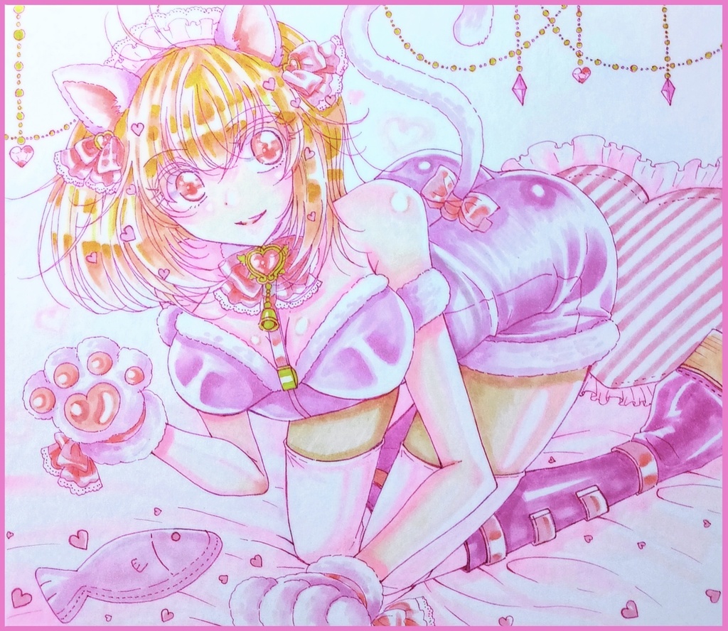 【手描きイラスト色紙】猫耳