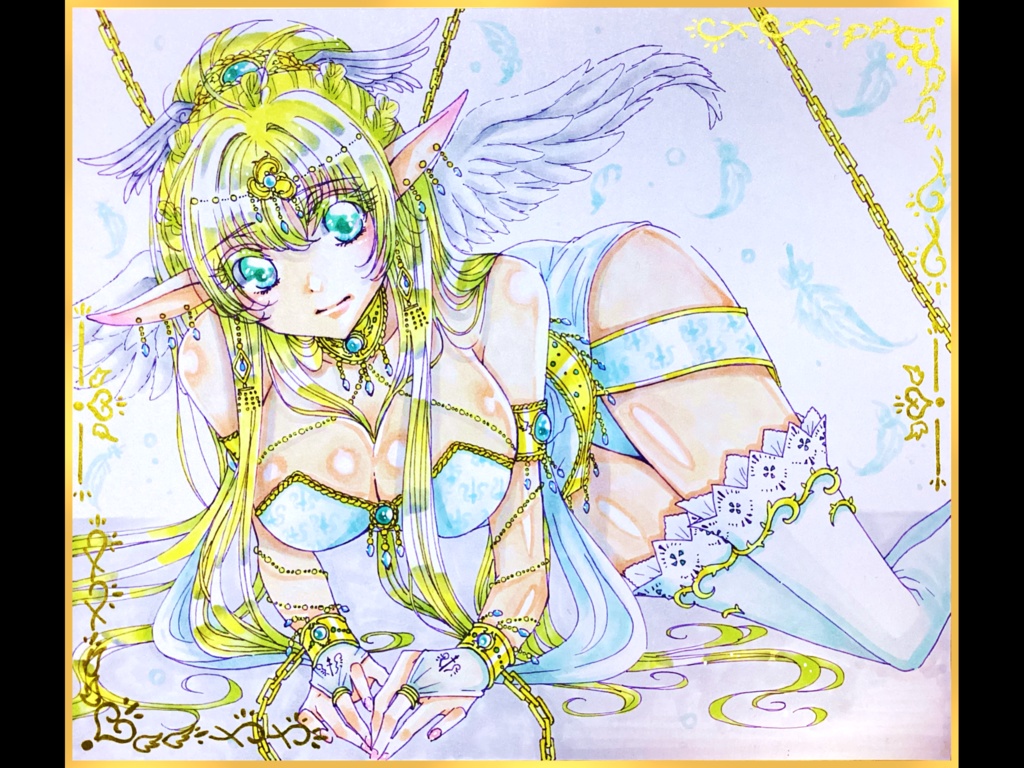 【手描きイラスト色紙】エルフ　オリジナル　一次創作