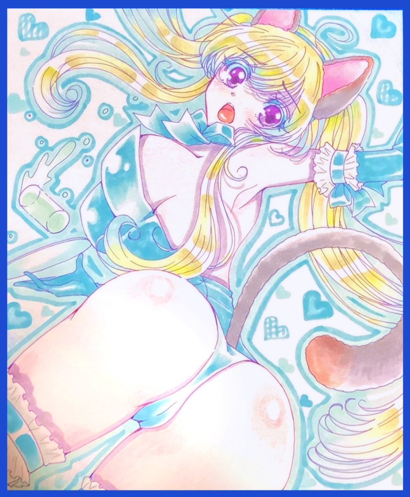 【手描きイラスト2枚 色紙猫耳・ウサ耳】