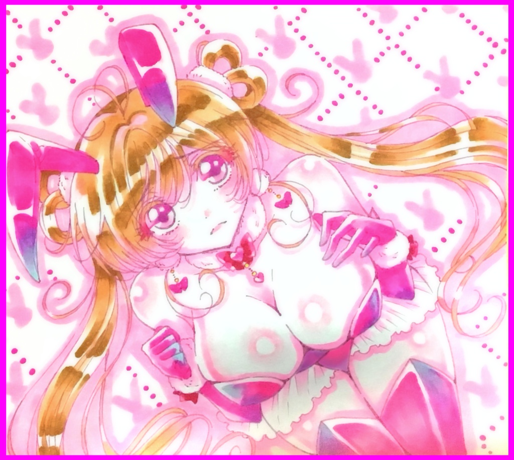 【手描きイラスト2枚 色紙猫耳・ウサ耳】