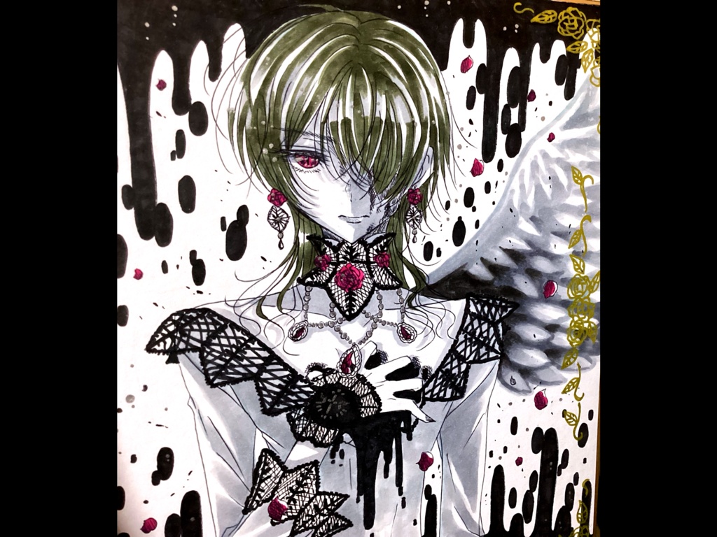 🌹アナログ原画 手描きイラスト色紙 モノクロの美少年🌹