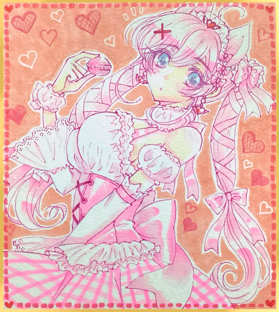 【手描きイラスト色紙】ピンクのせかい。 一次創作 オリジナル