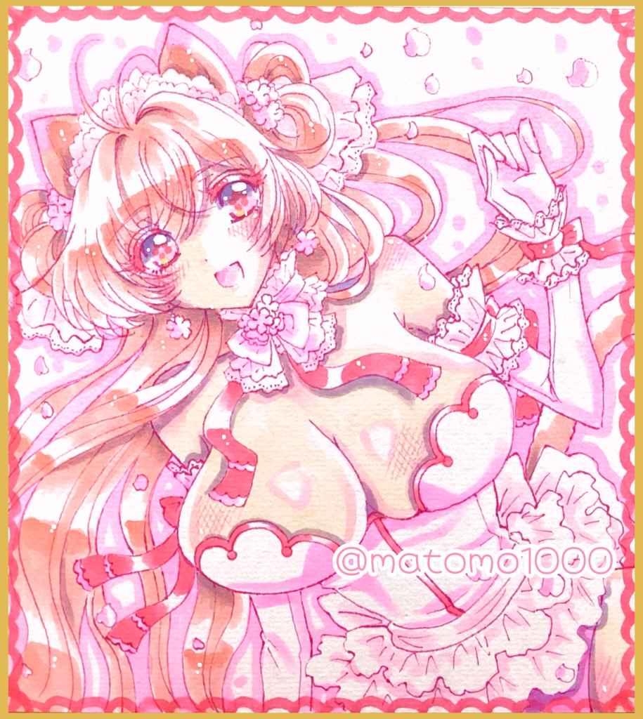 【手描きイラスト色紙】春を呼ぶ🌸猫耳美少女