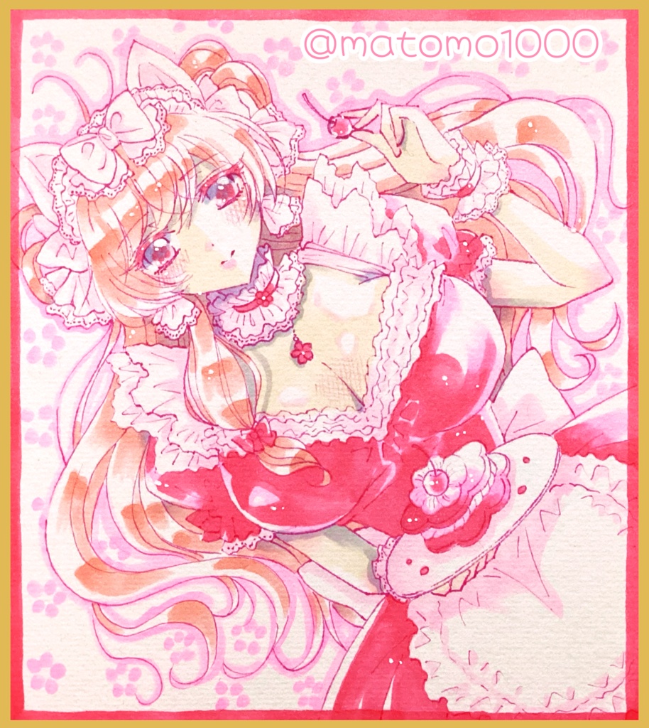 【手描きイラスト色紙】春を呼ぶ🌸桜色のメイドさん