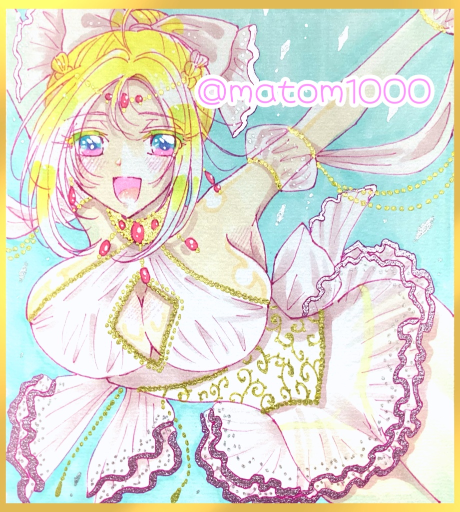 【手描きイラスト色紙】氷上の美少女　一次創作オリジナル