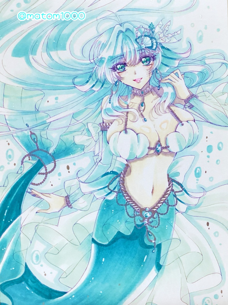 【リクエスト】手描きイラスト水色マーメイド