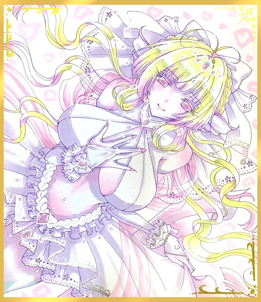 【手描きイラスト色紙　中色紙】ウェディングマーメイド純白