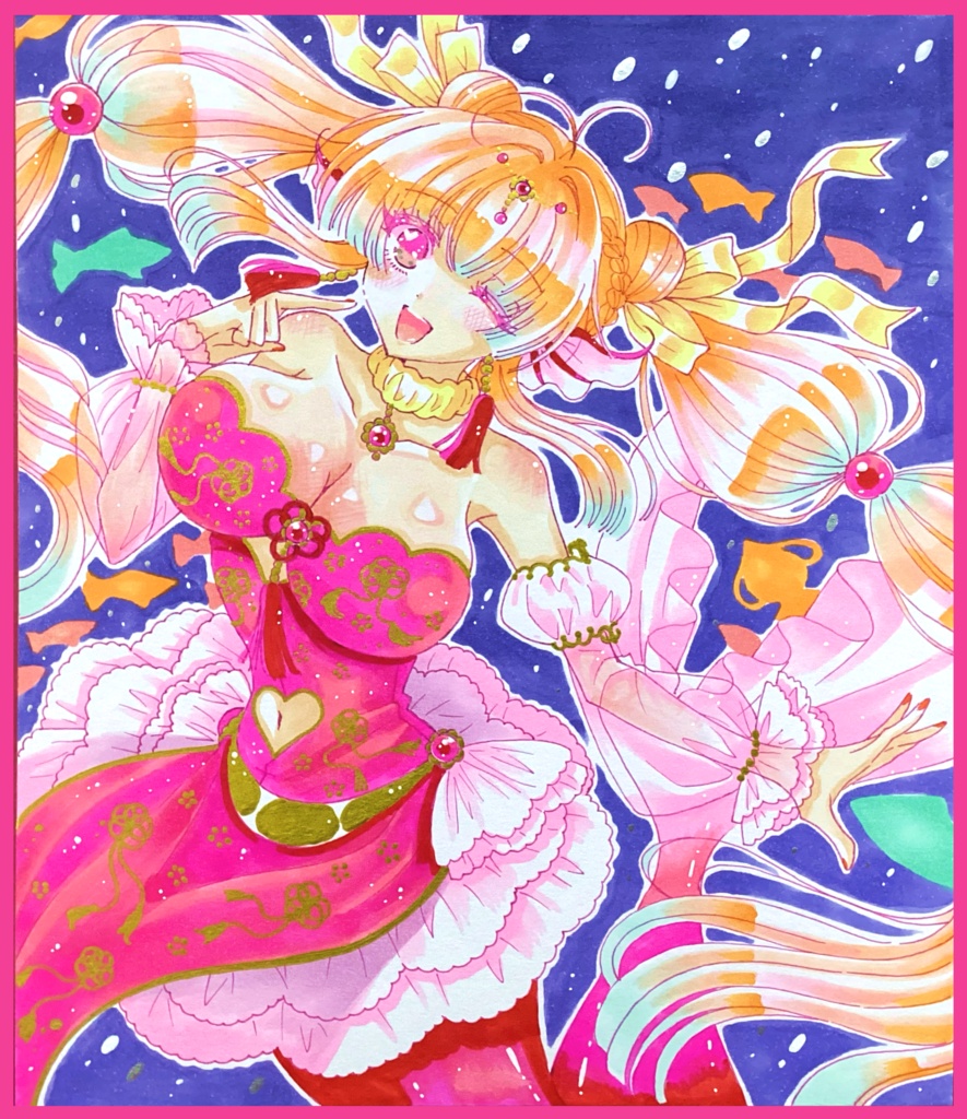 在庫あり【手描きイラスト色紙】チャイナドレスマーメイド