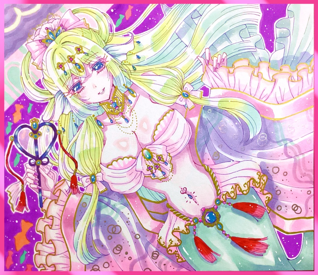 在庫あり【手描きイラスト色紙】乙姫人魚　一次創作　オリジナル