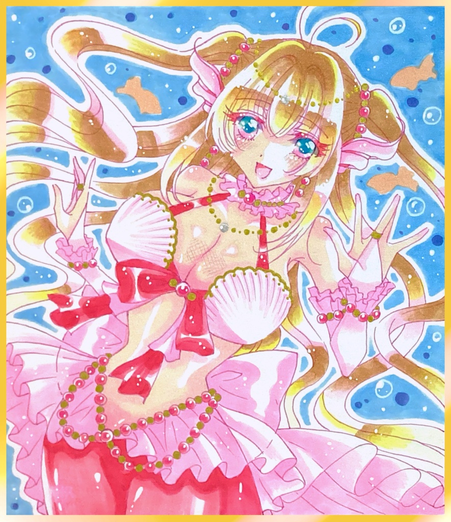 【展示】手描きイラスト色紙🐠人魚姫🐠　一次創作　オリジナル