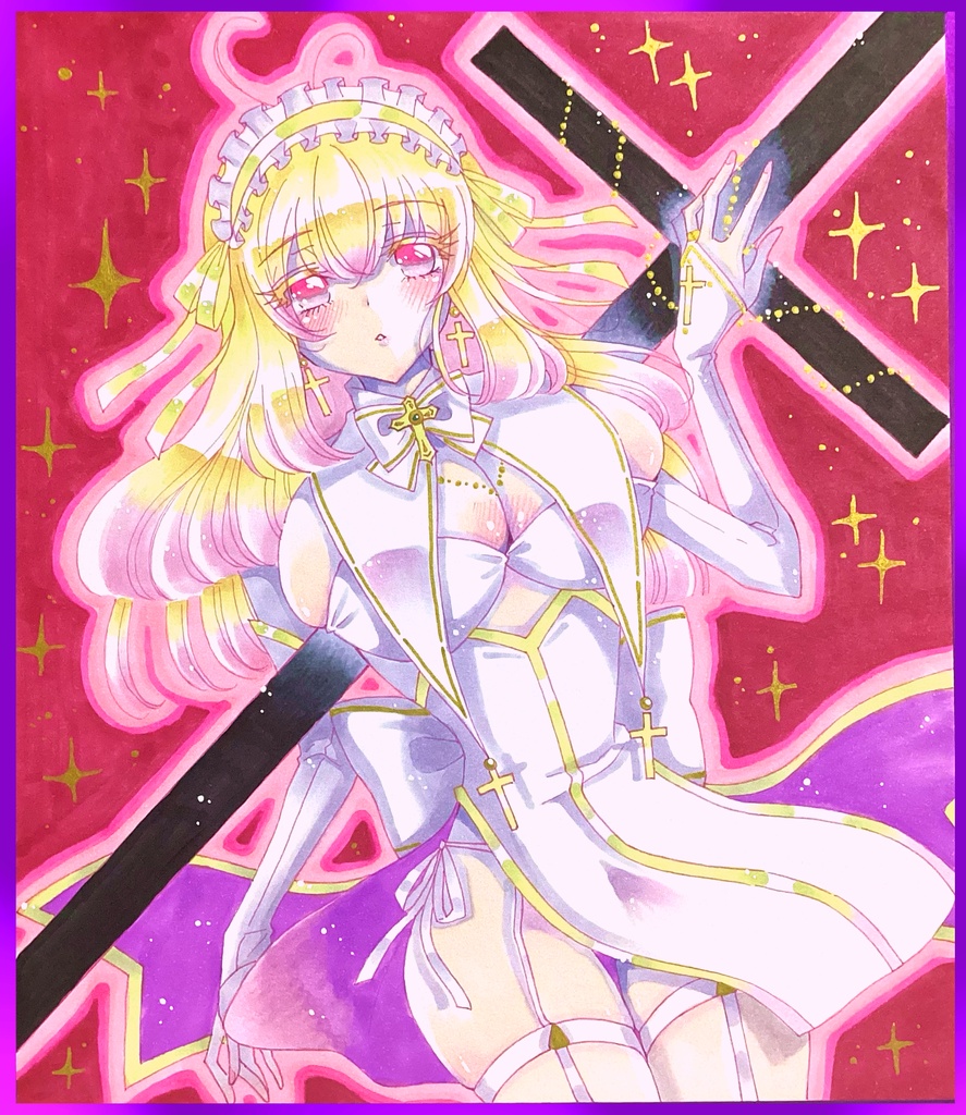 【手描きイラスト色紙】ハロウィン　シスター　聖女様　オリジナル　一次創作　ハンドメイド