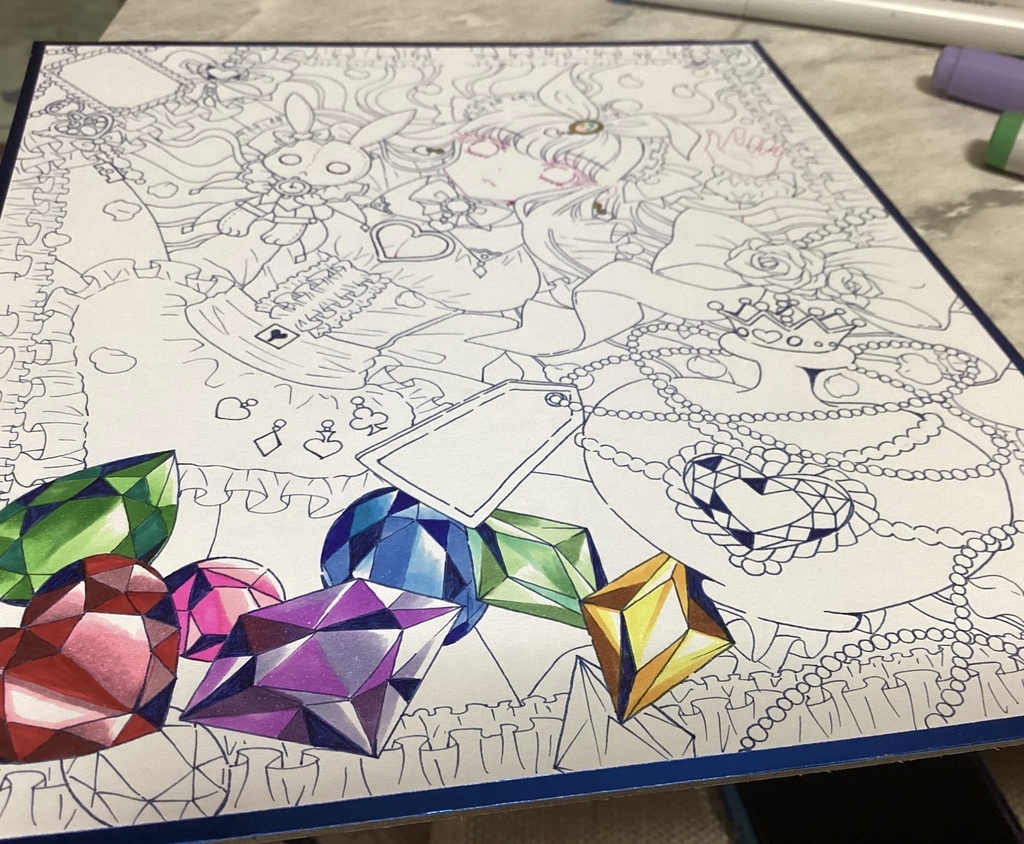 【原画 直筆 手描きイラスト色紙 コピック】不思議の国のアリス 美少女 一次創作オリジナル