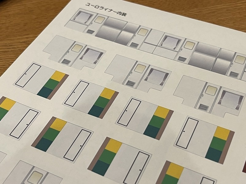 トラム社 HO ユーロライナー内装シール(登場時)とカーテン、枕カバーシール