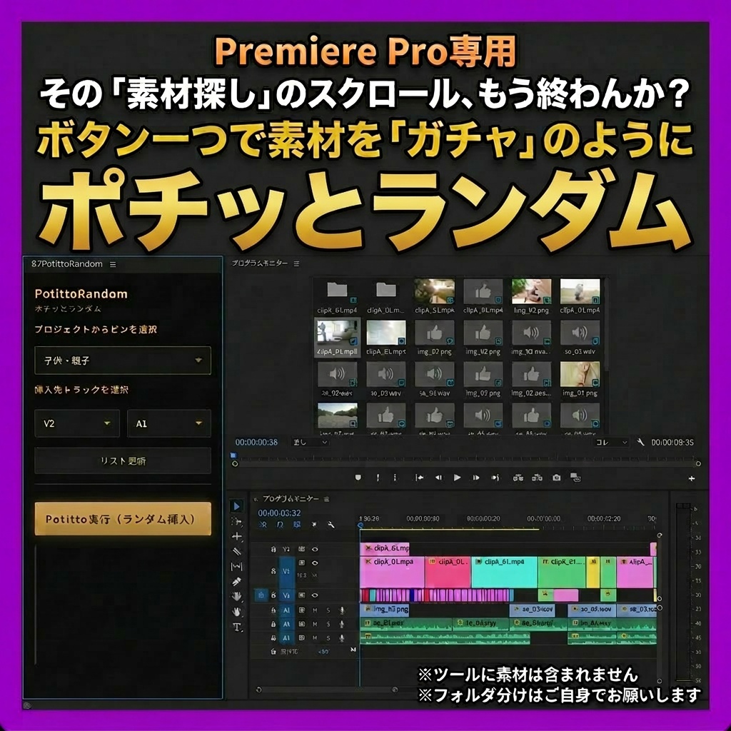 【無料お試し版配布中】PotittoRandom（ポチッとランダム）｜インサート映像の「素材選び」を1秒にするガチャツール