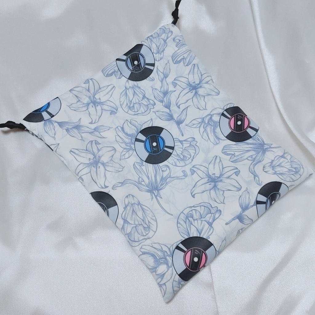 フラワー×レコード柄 巾着