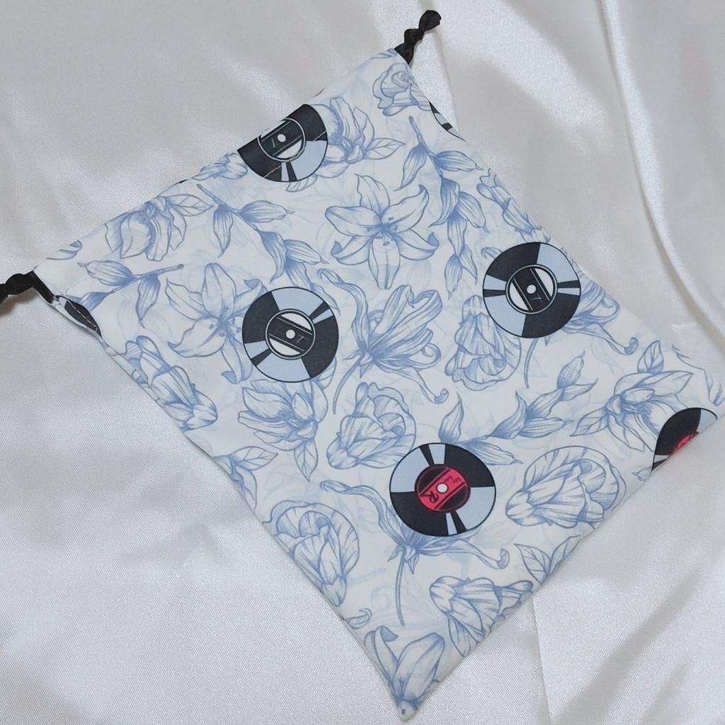 フラワー×レコード柄 巾着