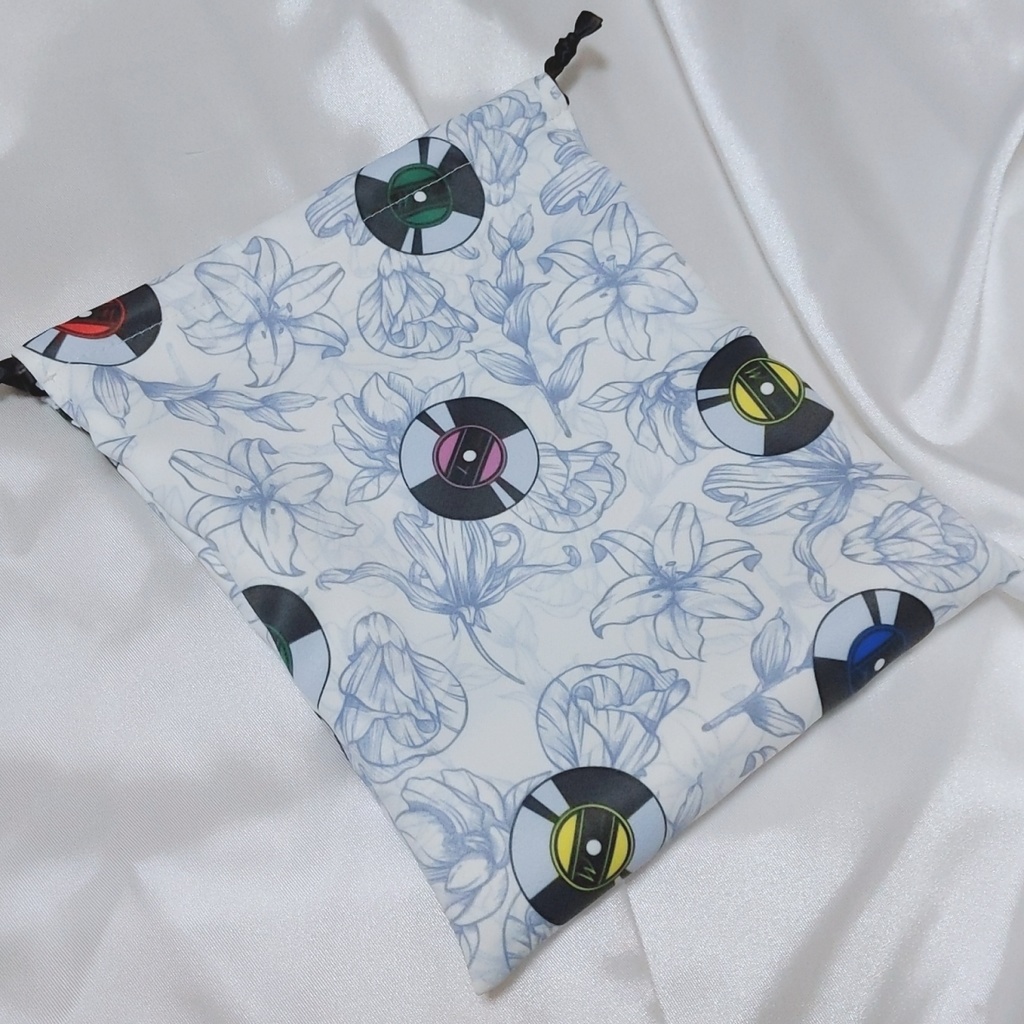 フラワー×レコード柄 巾着