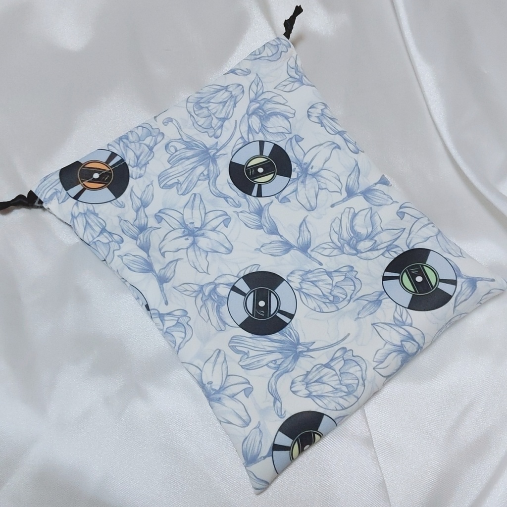 フラワー×レコード柄 巾着