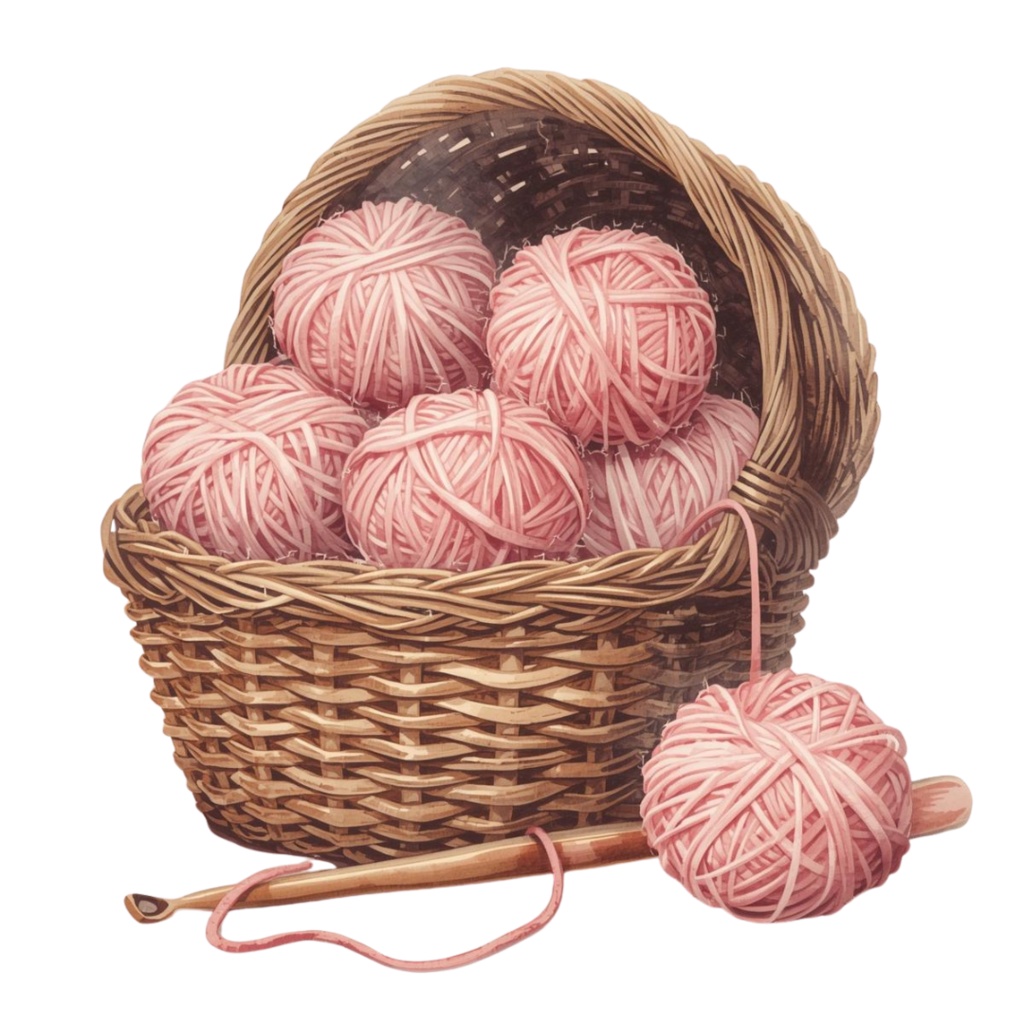 かぎ針編みシリーズ アンティーク水彩クリップアート(PNG透過・全12点)