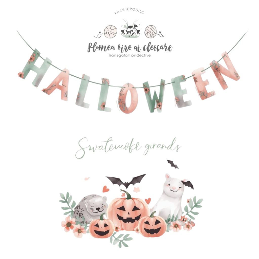 パステル水彩のかわいいハロウィーン クリップアートセット