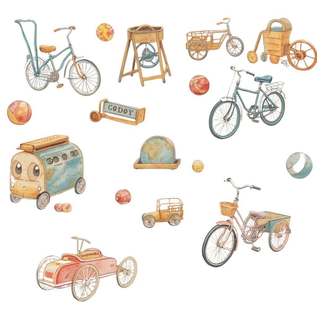 水彩 × パステル × ヴィンテージアメリカン 保育園クリップアート 25点セット(PNG)