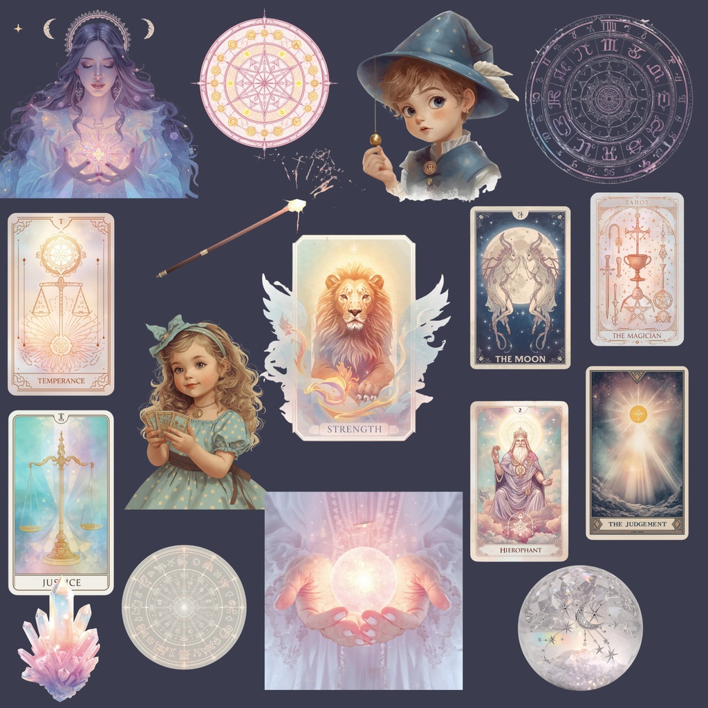 Mystic Tarot 50|占い師&タロットカードのパステルクリップアート素材集