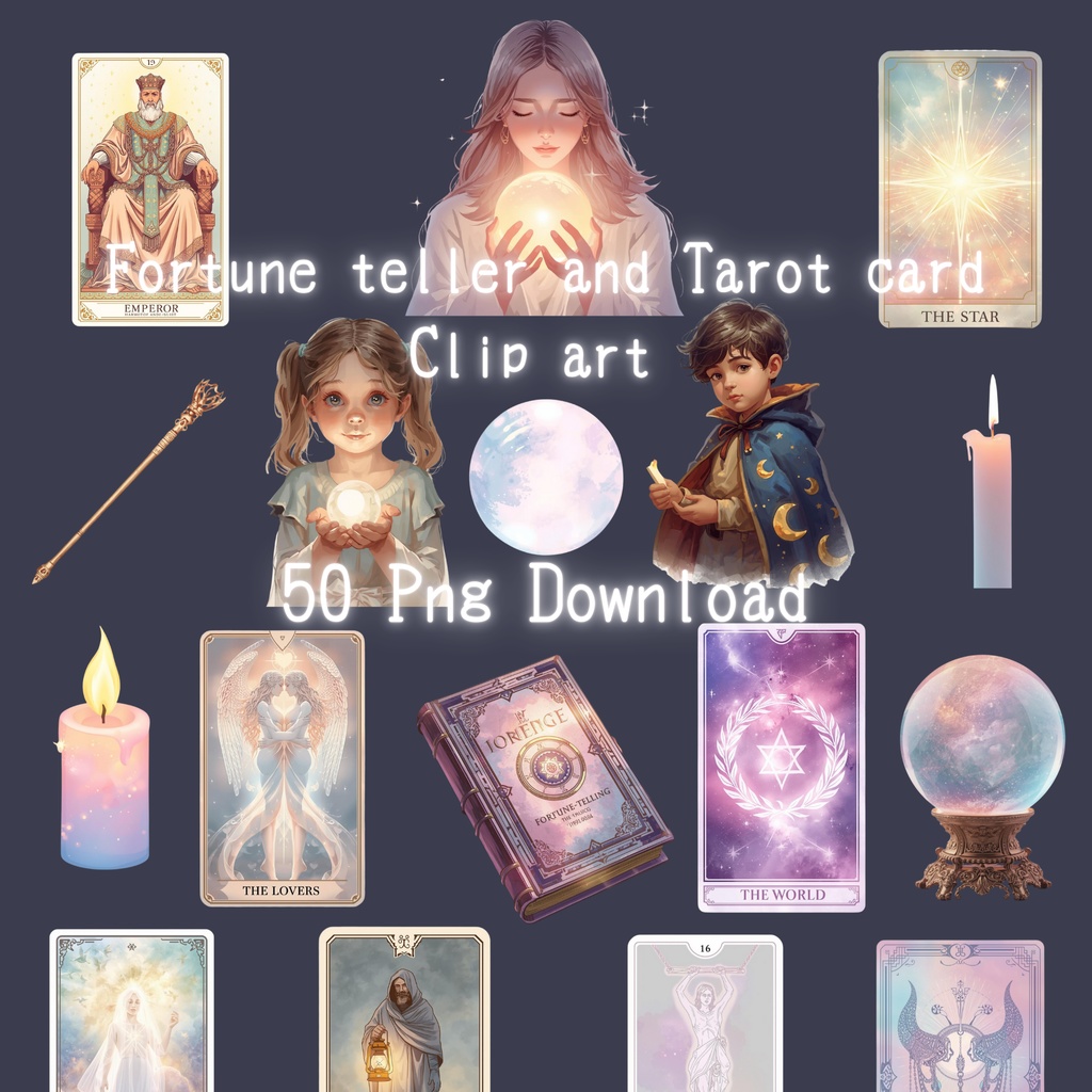 Mystic Tarot 50|占い師&タロットカードのパステルクリップアート素材集