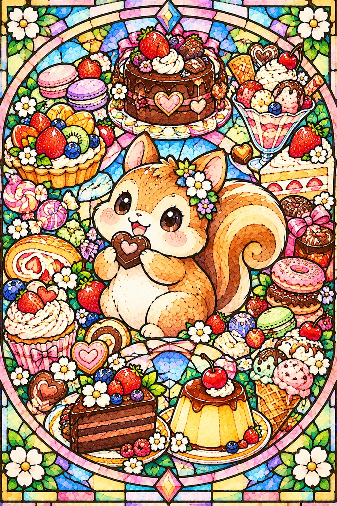 動物とおいしいもの|ステンドグラス風塗り絵 5枚セット