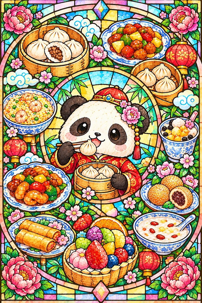 動物とおいしいもの|ステンドグラス風塗り絵 5枚セット