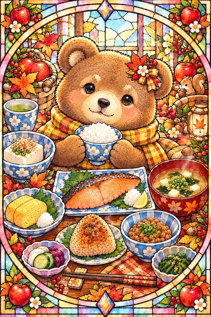 動物とおいしいもの|ステンドグラス風塗り絵 5枚セット
