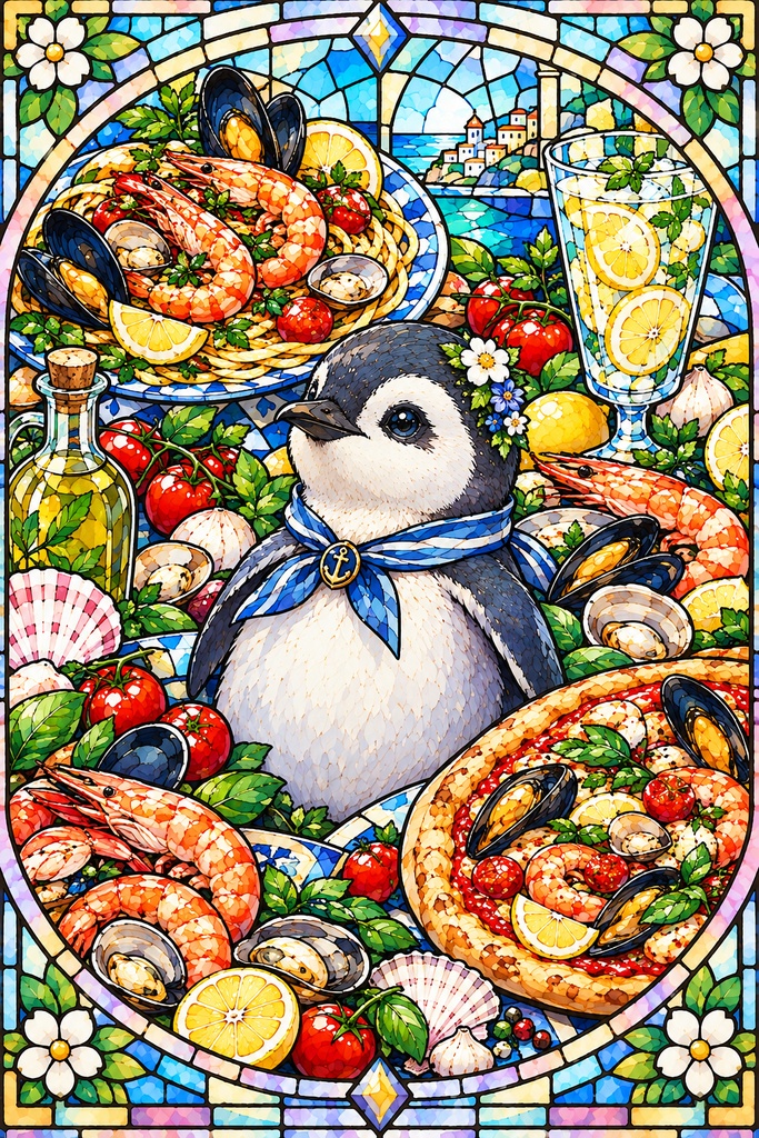 動物とおいしいもの|ステンドグラス風塗り絵 5枚セット