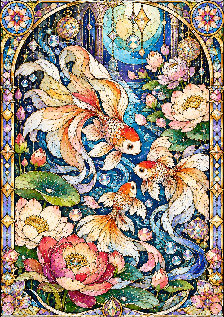 幻想の海と花|ステンドグラス風 大人の塗り絵 10枚セット【PDF】Stained Glass Ocean Coloring Pages