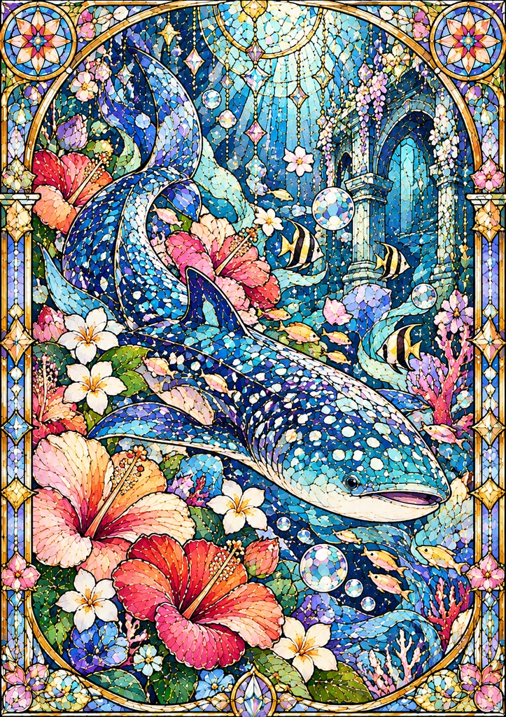 幻想の海と花|ステンドグラス風 大人の塗り絵 10枚セット【PDF】Stained Glass Ocean Coloring Pages