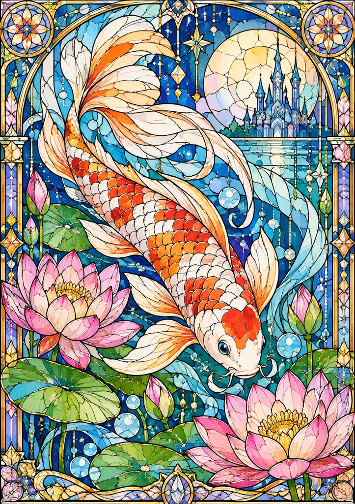 幻想の海と花|ステンドグラス風 大人の塗り絵 10枚セット【PDF】Stained Glass Ocean Coloring Pages