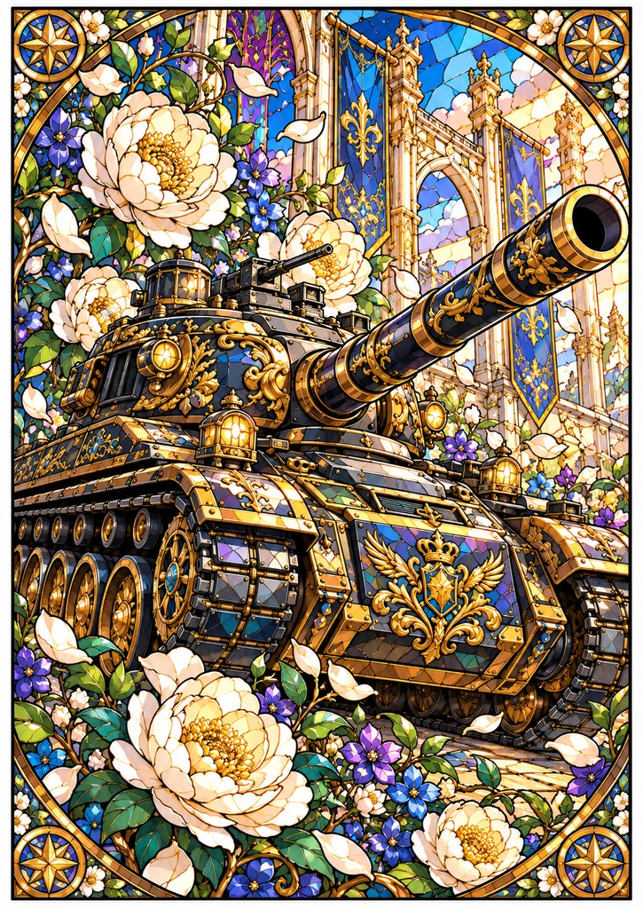 乗り物と花のステンドグラス塗り絵|大人の塗り絵 全10種【PDF】