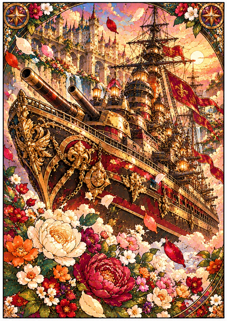 乗り物と花のステンドグラス塗り絵|大人の塗り絵 全10種【PDF】