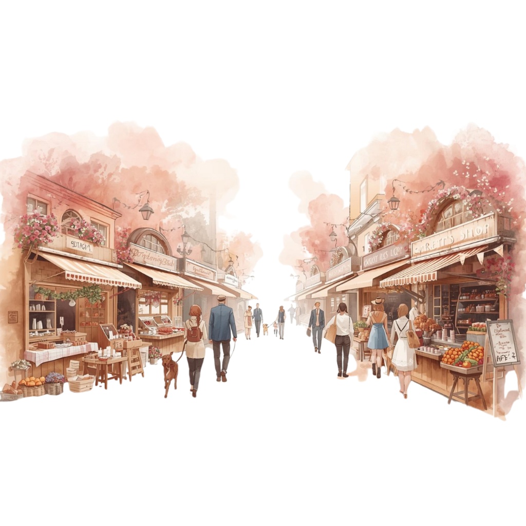 【マルシェ(買い物)シリーズ】マルシェ クリップアート素材(全10点/PNG/背景透過)