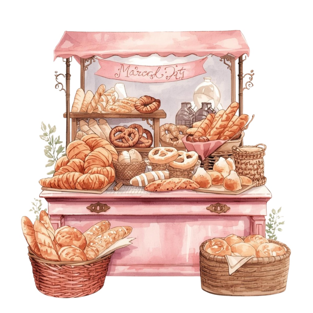 【マルシェ(買い物)シリーズ】マルシェ クリップアート素材(全10点/PNG/背景透過)