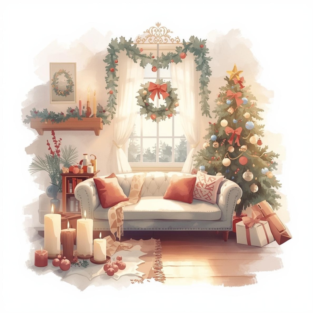 【大人かわいいクリスマスパティーシリーズ】クリップアート素材(全12点/PNG/背景透過)