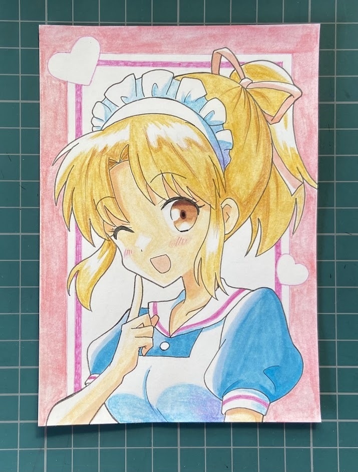 ポストカードサイズ原画【手描きイラスト】ダイナーウェイトレス